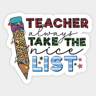 Buffalo Plaid Teacher Christmas Teacher Always Take The Nice List Leopard Print Gift Sticker